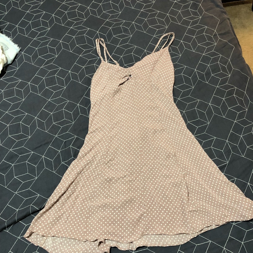 AE pink skater dress with polka dots and knot